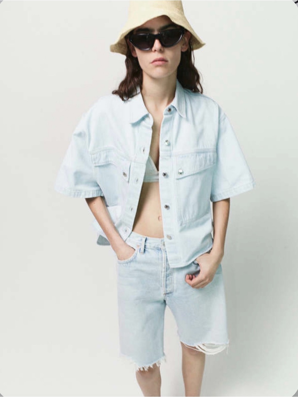 NEW AGOLDE Denim Button Up Short Sleeve Top Size M